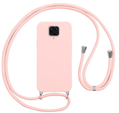 Vauki Coque avec Cordon pour Xiaomi Redmi Note 9 Pro/9 Pro Max/9S 4G Rose Silicone Coque Collier Réglable Téléphone Étui Lanyard Case Souple TPU Antichoc Bumper Tour de Cou Chaîne Housse de Protection