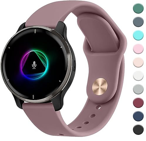 Mugust Armband für Garmin Venu/Venu 2 Plus/Venu Sq/Venu Sq 2 Music für Damen Herren, 20mm Silikon Armbänder Classic Sport Ersatz Uhrenarmband für Garmin Venu Sq 2 Armband, Rauch Violett