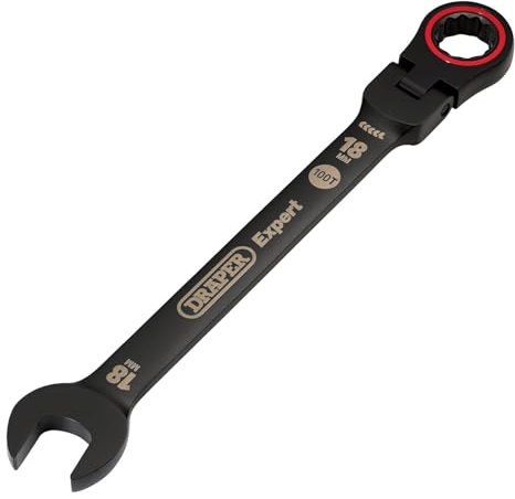 Draper 03925 Expert HI-TORQ Metric Flexible Head Ratchet Combination Spanner, 18mm, Black