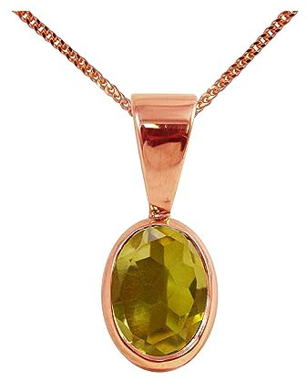 Beautiful Jewellery Company BJC® Solid 9ct Rose Gold Natural Citrine Single Oval Solitaire Pendant 1.50ct & 9ct Rose Gold Curb Necklace Chain (20 Inch Gold Necklace)