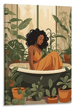 FOCCAR Leinwand-Wandkunst, gelbes Kleid, Frau, Wanddekorationen für Wohnzimmer, Frau, die in der Badewanne sitzt, hängen Bilder Wandkunst