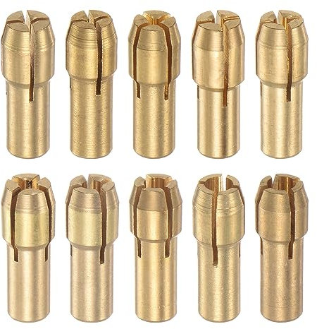 sourcing map 10pcs Brass Collet 0.5-3.2mm Brass Drill Chucks Mini Electric Grinder Quick Change Drill Chuck Bit Sets for Rotary Tools, 4.8mm Shank Diameter