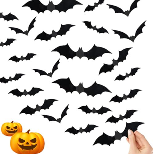 ASYKNM Halloween-Deko: 60 gruselig große Fledermäuse mit Kleber - perfekt für Outdoor, Wand, Garten, Fenster oder als Gothic-Deko für Geburtstage und Halloween-Partys.