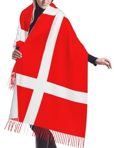 RoMuKa Modischer Schal mit dänischer Flagge von Dänemark, warm, weich, Kaschmirimitat, Fransen, eine warme Wahl für den Winter, viele Tragemöglichkeiten, 195,6 x 68,6 cm, vielseitiger, warmer Schal,