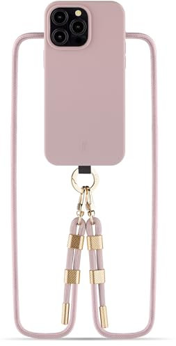 Just Elegance HandyCase - kompatibel mit MagSafe iPhone 13 Pro - Handyhülle 2024 Design mit Band - Schutzhülle mit Abnehmbarer Kordel (Rosa/Rose Breath)
