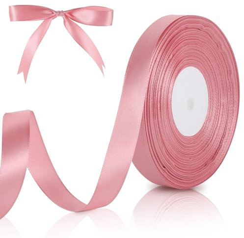 91m x 2 cm Satinband Rosa, Schleifenband Rosa Geschenkband Dekoband Band für Geschenkverpackung Brautstrauß Basteln Deko Kommunion Hochzeit Geburtstag Taufe