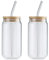 2 Pièces Gobelets en verre avec couvercles en bambou et pailles, verres en forme de canette de bière Réutilisables - Pour smoothies, thé, cola, jus de fruits, soda (2 pièces-395ml)