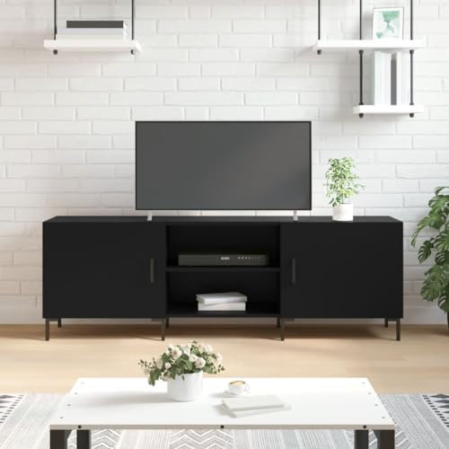 TJROO Mobile Porta TV Nero 150x30x50cm in Legno Multistrato e Ferro - Consolle Televisione Basso Con Ante, Armadio, Vetrina e Mensola Sotto