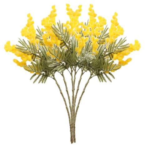 DULRLLY Künstliche Akazienblumenstiele, 38,1 cm, gelbe Mimosen, künstliche Seidenblumen für Vase, Kunstbeflockung, Mimose, Plüschpflanzen, Zweige für Blumenarrangement, Hochzeit, Heimdekoration, Gelb,