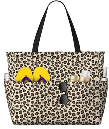 SCAUA Strandtasche mit Leopardenmuster, großes Fassungsvermögen, wasserdicht, Strandtasche mit Reißverschluss, für Fitnessstudio, Reisen, Camping, leopardenmuster, Einheitsgröße