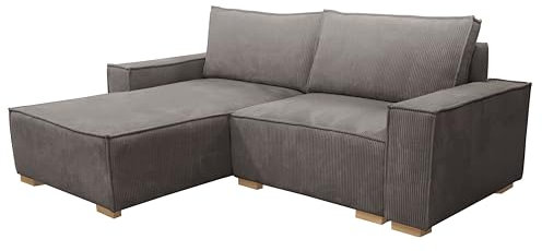 MEBLE-LUX - Ecksofa Cord Mit Schlaffunktion Und Bettkasten Sven I L-Form 235cm Breit I Eckcouch Mit Federkern I Linke Ottomane Sofa Grau