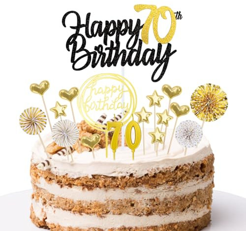 DazzJoy 70 Geburtstag Tortendeko Schwarz Gold,18 Stück Torten Deko 70 Geburtstag Mann Frau,Happy 70th Birthday Cake Topper 70 Geburtstag Deko mit Geburtstagskerzen,Kuchendeko Geburtstag 70 Jahre