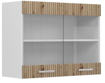 Vicco Küchenglasschrank R-Line, Glashängeschrank, Artisan-Eiche/Weiß, 80 cm