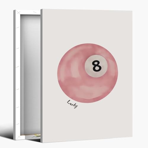 SFAOHPR Vintage Lucky 8 Ball Wandkunst – Retro handgezeichnetes Pool-Poster – trendige rosa Leinwand für Schlafzimmer Wohnzimmer Heimdekoration – ästhetischer Druck, 30,5 x 40,6 cm, gerahmt