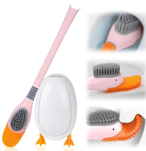 Brosse Toilettes WC, Murale/sur Pied Brosse WC, Brosse WC Silicone avec Autocollants Muraux, Balai Toilette WC avec du Silicone et des Poils Durs, Brosse Toilette pour Montage au Sol et Mural (Rose)