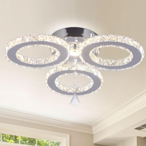 diisunbihuo Dimmbare LED-Kristall-Deckenleuchte 13x3,5 Zoll 3 Ringe Kristall-Kronleuchter Flush Mount Lighting Fixture für Schlafzimmer Hobby Wohnzimmer