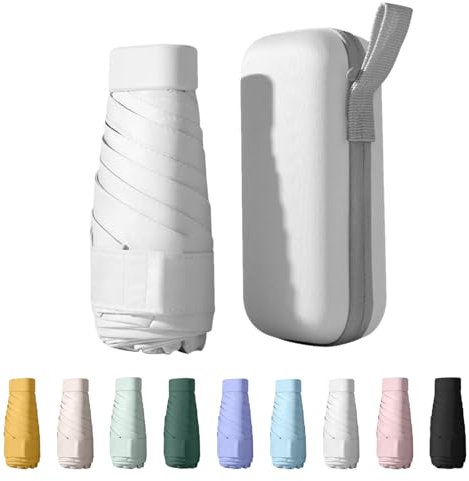 Wydexint Paraguas Plegable, Paraguas Proteccion Uv, Paraguas Portatil, Mini Paraguas, Viene Con Una Caja De Cápsulas, Impermeable y Resistente Al Viento (Blanco)