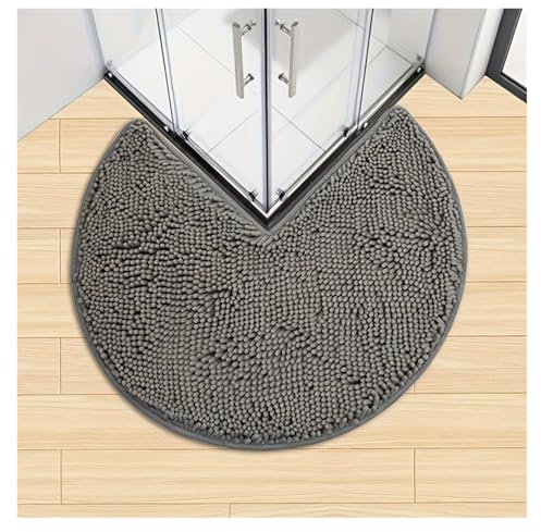 Runde Ecken, verschlüsselter, verdickter, maschinengewebter Badezimmerteppich mit schneller Wasseraufnahme und Waschbarkeit (grau)
