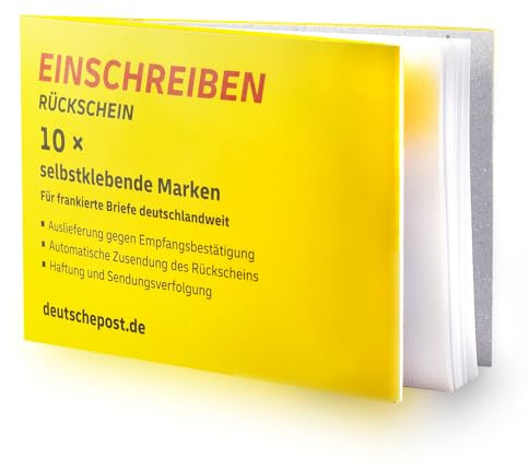 10 Stück selbstklebende Einschreiben-Briefmarken Rückschein Einschreiben-Marken Porto Etiketten Label Aufkleber Block mit Barcode | Auslieferung mit Empfangsbestätigung | Haftung & Sendungsverfolgung