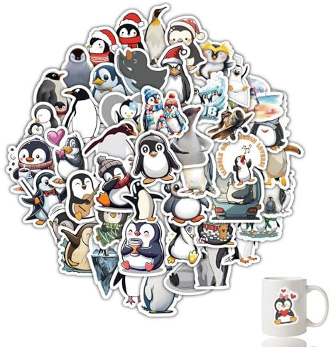 Penguin Aufkleber, 60 Stück Tier Sticker Set, Wasserdicht Vinyl Aufkleber, Niedlich Deko Aufkleber, Für Laptop Erwachsene Kinder Geschenk,Pinguine Cartoon Sticker