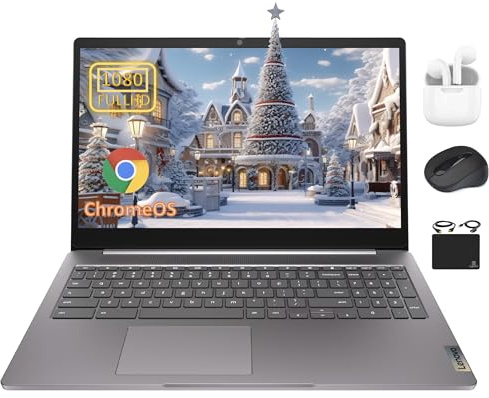 Lenovo Chromebook Premium 15.6 pollici FHD Slim Light Laptop Computer Business & Student, Intel Celeron N4500, 4 GB di RAM, 192 GB di memoria (64 GB eMMC + scheda da 128 GB), WiFi 6, batteria lunga