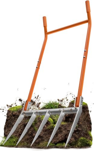 VASALAID Broadfork breite Gabel mit 5 Zinken für Gartenarbeit, ergonomisches U-förmiges Design, robustes Breitgabelwerkzeug für Gartenarbeit, Kultivierung, Bauernhof, Garten, Graben, Zerkleinern