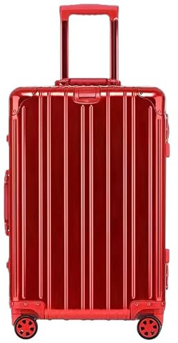 Aluminium Reisekoffer Bordkoffer Hartschalen-Koffer Trolley Rollkoffer Handgepäck Teleskopgriff, TSA, 4 Rollen(Rot,S)