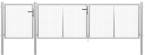 Cozynest Gartentor Stahl 400 x 100 cm Silbern Mesh Abschließbare Gartentür Hoftür mit Riegel, Gartenpforte Doppelflügel Tor, Zauntor Zauntür