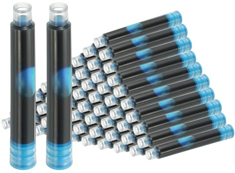PATIKIL 60Pcs Fountain Pen Ink Cartridges, 3.4mm Bore Diameter Pen Ink Refill Standard International Refill Cartridges for Writing Business, Light Blue