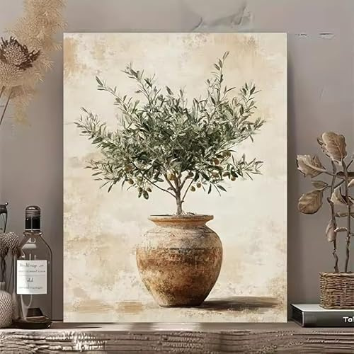 DHHXY Extra großes, schickes Leinwandbild mit Olivenbaum in Vase für Wohnzimmer und Schlafzimmer (40 x 60 cm/Galerie-Rahmen)