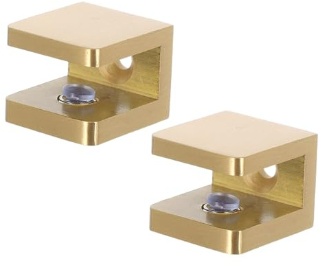 MAGICLULU Lot de 2 Pinces à Verre en Laiton pour Support D’étagère en Verre Petite Taille, Clips Métalliques Robustes sans Cadre, Fixation Murale Pratique pour Bureau et Salon