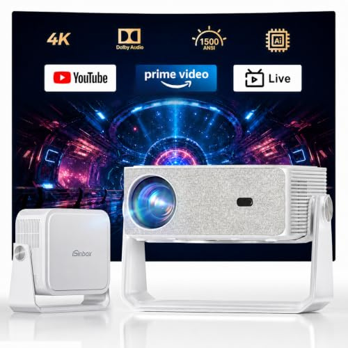 iSinbox 4K Beamer Outdoor mit Netflix, 2x20W Dolby & DTS, HDR10+, WiFi 6 | Schwenkbarer Ständer,Auto Screen Fit, KI Autofokus, 6D Keystone, Bluetooth 5.4 Projector für Heimkino, Gartenkino & Gaming