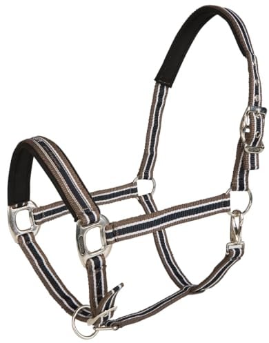 Equinate Halfter Oakley Warmblut Braun-Schwarz doppelt verstellbar mit Polsterung - Ergonomisches Stallhalfter mit weichem Nacken und Nasenbereich - Pflegeleichtes Weidehalfter