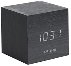 Karlsson Wecker Mini Cube - Schwarz - 8x8x8cm - Platz - Holzfurnier - Wecker für Schlafzimmer