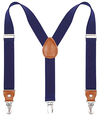 Kajeer Kinder Herren Hosenträger Breit Elastisch - Längenverstellbar Y-Form mit Starken 3er Clips Hosenträger Gürtel für Damen, 110cm (Erwachsene Größe), Navy Blau