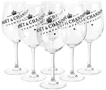 6 x Moët & Chandon Champagner Glas Gläser Set Ice Imperial Echtglas klar mit schwarzem Schriftzug (6 Stück)