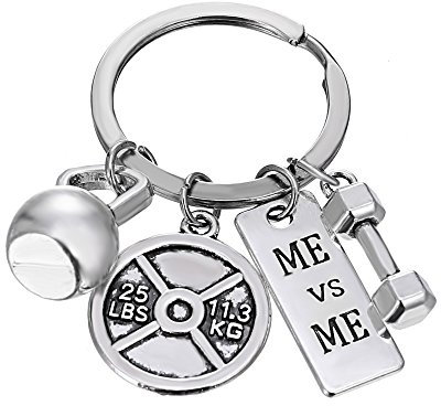 RINHOO FRIENDSHIP Fitness-Schlüsselanhänger aus Edelstahl mit Zitaten, Hantelscheibe, Kugelhantel, Charms, Schlüsselanhänger, silber, Medium