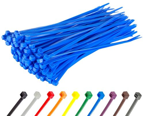 Gocableties Blue Cable Ties, 200mm x 4.8mm, Pack of 100, 8 Premium Nylon Zip Ties, Multi-Purpose Plastic Tie Wraps, Secure Self-Locking Mechanism, for Home, Garden, Office and DIY