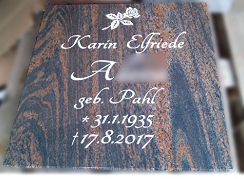 Design4Grab Grabplatte Granit Gneis – Halmstad/Barap/Hollandia – mit Gravur Name & Daten – Grabstein flach rechteckig – wetterfest – personalisiert für Urnengrab & Rasengrab