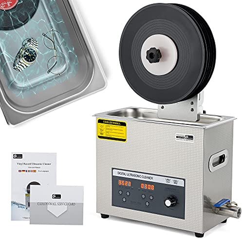 Nettoyeur Ultrasonique 6L pour Disques Vinyles Max. 6 Disques pour Disques de 7/10/12 Puissance Réglable de 70 à 180 W - Minuterie 0-30 Min - Rotation Automatique&Fonction de Chauffage