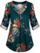 iHENGH Damen Frühling Sommer Top Bluse Bequem Lässig Mode Frauen Blusen Plus Size Langarm Print V Ausschnitt Button Pullover Tops Shirt(Grün, 4XL)