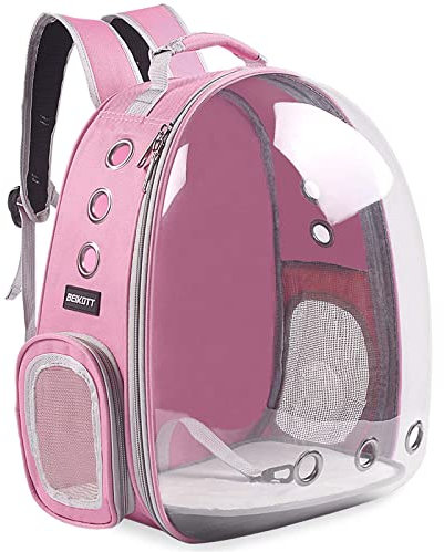 BEIKOTT Katzenrucksack Tragetasche, Hunderucksack, Haustier-Rucksack für kleine Katzen, Welpen, Hunde, Hase, von Fluggesellschaften zugelassen, belüftet, transparenter Kapselrucksack für Reisen,