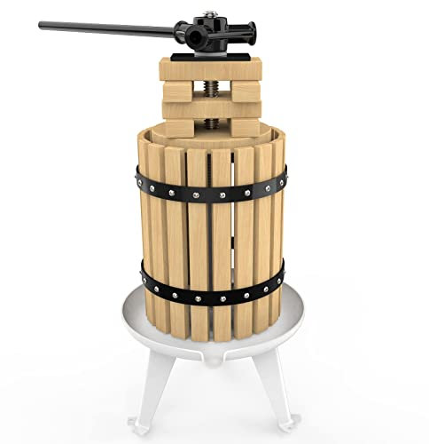 6L Fruit Press Cider Wine Making with Wooden Basket for Homemade Naturial Juice, Grape, Berry, Apple Presser