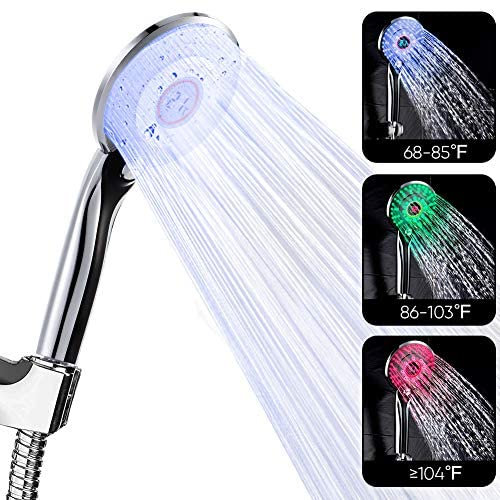 Duschkopf mit Farbwechsel, LED Duschbrause Handbrause Brausekopf Temperatursensor Digitalanzeige 3 Farbwechsel f¨¹r Baden und Spa