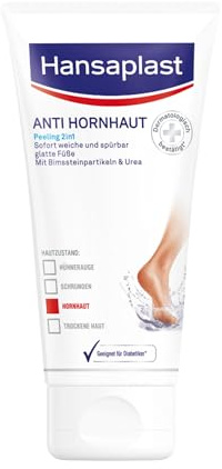 Hansaplast Anti Hornhaut 2in1 Peeling(75 ml), Hornhaut Entfernung mit Bimsstein und Urea, Fußpeeling für sofort weiche und spürbar glatte Füße