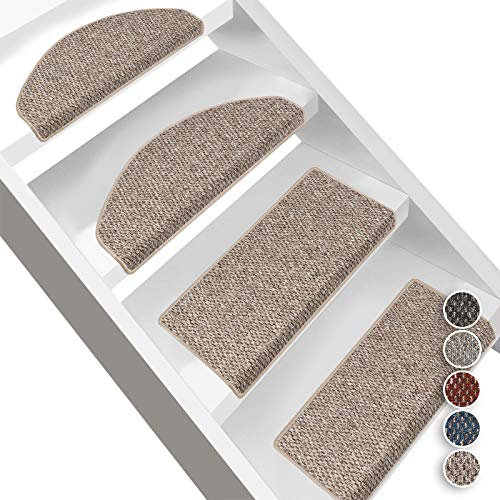 Floordirekt Stufenmatten Ponto | Halbrund oder Eckig | Treppenmatten in 5 Farben | Unempfindlich & pflegeleicht | Stufenteppich für Innen (Beige, Halbrund 65 x 23,5 cm)