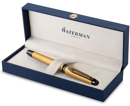 Waterman Expert Rollerball Pen | Metallic Gold Lacquer with Ruthenium Trim | Fine Point | Black Ink | With Gift Box