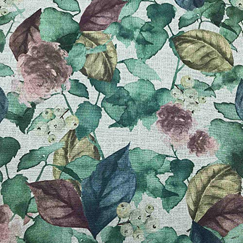 Kt KILOtela - Dekostoff Meterware - Viskose, Leinen - Breite 280 cm - Länge wählbar 50 in 50 cm, Blumen - Kastanienbraun, Blau, Grün