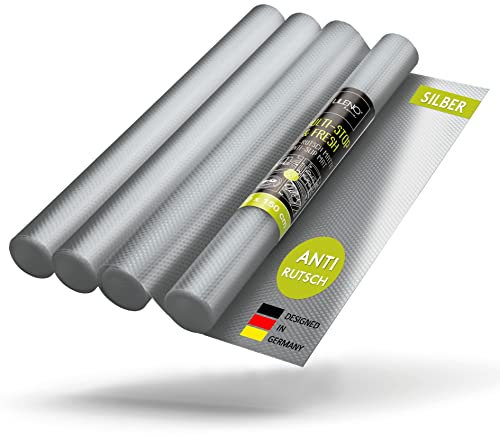 LILENO HOME Schubladenmatte 50x150 cm (Silber) 4er Set - Antirutschmatte Schubladen als Schubladeneinlage für Kühlschrank - Schublade Einlagen zuschneidbar als Antirutschmatten Küche