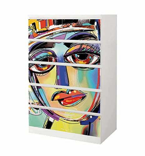 MyMaxxi - Klebefolie Möbel passend für IKEA Malm Kommode - Motiv Graffiti Kunstdruck - Möbelfolie selbstklebend - Dekofolie Tattoo Aufkleber Folie für Wohnzimmer, malm_Groesse:6 Schubladen hoch